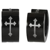 7mm Black Stainless Steel Cross Huggie Hoop Earrings
