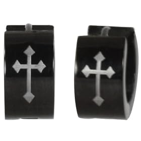 7mm Black Stainless Steel Cross Huggie Hoop Earrings