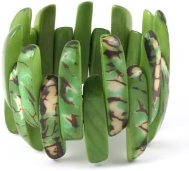 Organic Tagua Stretchy Amazon Bracelet Long Thin Beads Ecuador Lime Green