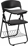 Flash Furniture RUT-L03-TAB-RT-GG Black Plastic Chair with Right Handed Tablet Arm and Book Basket