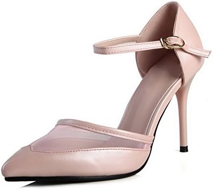 Kvoll Womens Closed Toe Pointed Toe High Heels Spikes Stilettos PU Mesh Solid Sandals with Hollow Out, Pink, 37