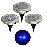 Boilee ソーラー 充電式 3LED ガーデンライト IP65防水LEDライト 夜間自動点灯 地中埋込型ライト 3個セット A029 (ブルー)
