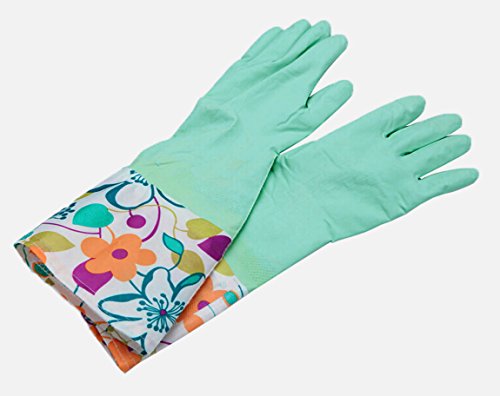 Kobwa(TM) Single Layer Wide Mouth Rubber Gloves Antiskid Household Laundry Dishwashing Gloves,Cyan With Keyring