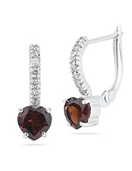 0.21 Cts Diamond & 1.90 Cts Garnet Heart Earrings in 14K White Gold