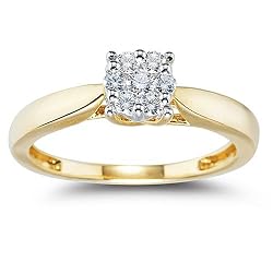 10k Yellow Gold Diamond Round Floral Cluster Ring (1/4 cttw, I-J Color, I1-I2 Clarity), Size 8