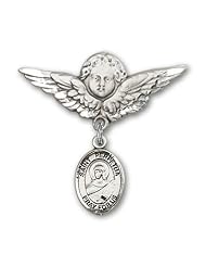 Sterling Silver Baby Badge with St. Perpetua Charm and Angel with Wings Badge Pin