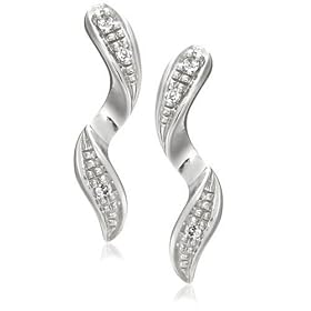 9ct White Gold Diamond Set Twist Drop Stud Earrings