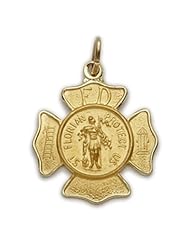 14K Gold Small Shield St. Florian Patron of Fire Fighters 14K Gold Jewelry 14K Gold Saint Gift Boxed
