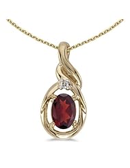 Birthstone Company 14k Yellow Gold Oval Garnet And Diamond Pendant with 18" Chain