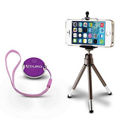 Aduro U-SNAP SF45 Universal Wireless Bluetooth Selfie Remote / Camera Shutter for iPhone, iPad, Samsung, LG, HTC, Android with Tripod (Purple)
