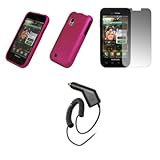 Hot Pink Rubberized Snap-On Cover Case + Screen Protector + Car Charger (CL ....