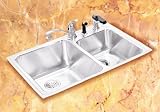Elkay Gourmet Collection LFGR33221 33 Top Mount Double Bowl Stainless Steel Sink with 18-Gauge, 10 Large Bowl Depth, Coved Corners and Self-Rim: 1 Hole