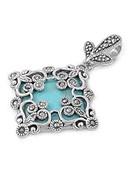 925 Sterling Silver Pendant With Marcasite - Stone: Turquoise