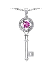 Candygem 14k Gold Key to my Heart Love Key Pendant with Lab Created Round Pin...