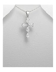 Cross CZ Pendant Necklace In 92.5 Sterling Silver