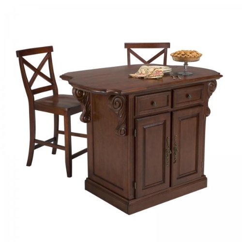 Best Price Traditions Kitchen Island & Two Bar Stools, Cherry Finish (Cherry) (36H x 48W x 26.25D)