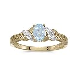 14k Yellow Gold Oval Aquamarine And Diamond Ring