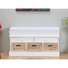 Sitzbank Mia Bank Kommode Sideboard weiss + Kissen Neu