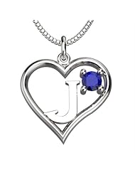 Sterling Silver Sapphire September Heart Pendant Alphabet Letters Necklace 18 Inch