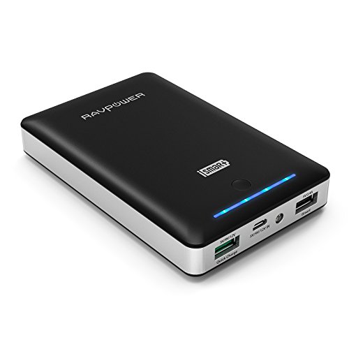 Portable Charger RAVPower 13400mAh (Qualcomm Quick Charge 2.0 Input & Output) External Battery Pack, Dual USB Ports / Flashlight for Phones Tablets and More Black