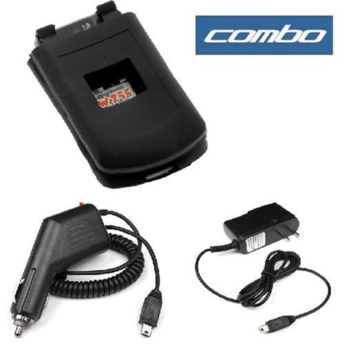 Durable Flexible Soft Black Silicone Skin Case + Car Charger + Home Travel Charger for Motorola W755 Cell Phone