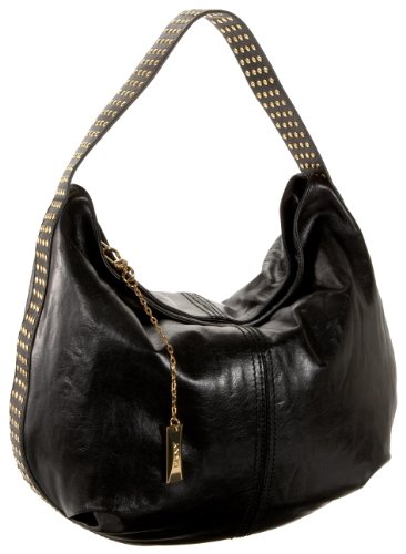 DKNY Hobo Handbag - shoulder style, large size, burnished leather, black