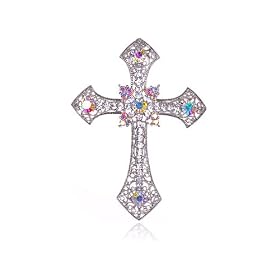 Holy Anglo Saxon Crystal Rhinestone Cross Pin Brooch