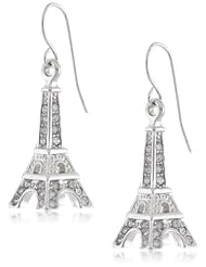 Betsey Johnson "Crystal Rhodium" Crystal Eiffel Tower Drop Earrings