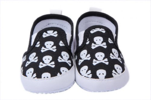 Bigood Baby Toddler Crib Skull Anti-Slip Shoes First Walking Sneakers Black