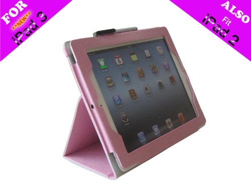 iPearl Leather Folio Case with Stylus for iPad 2 & 3 (Pink)