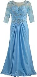 Chiffon/Tulle Elbow Length Sleeves Applique Lace Beaded Evening Dress/Mother-of-the-Bride Dress 