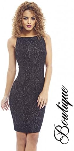 AX Paris Women's String Strap Metallic Threaad Black Dress(Black, Size:4)