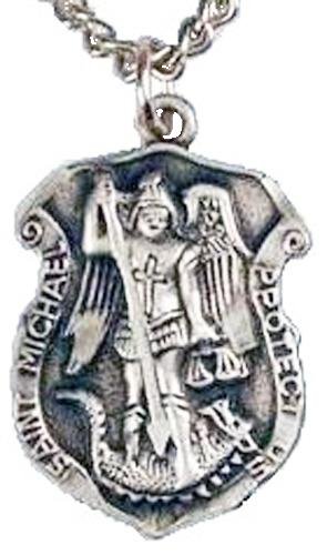 St. Michael Pewter Shield Medal,24 Stainless Steel Chain