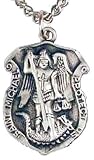 St. Michael Pewter Shield Medal,24" Stainless Steel Chain
