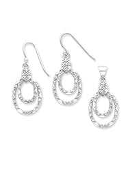 Sterling Silver CZ Ovals Wire Earrings and Pendant Set. Metal Wt- 7.59g
