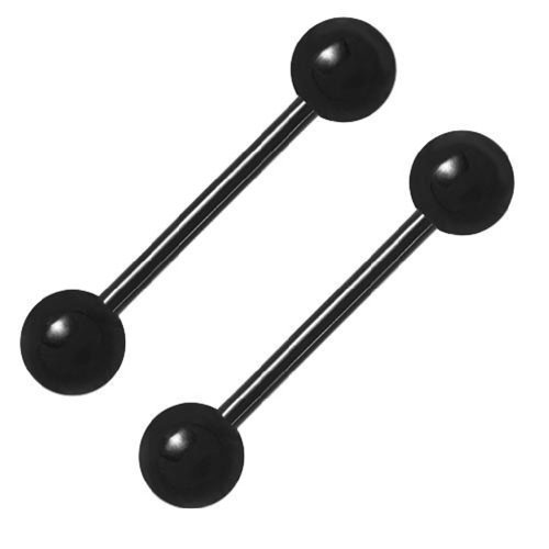 Tongue Ring Black Straight Barbell Steel 14 Gauge 5/8" 16mm (2 Pieces)