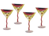 ArtisanStreet's Set of 4 Hand Painted Martini Glasses in Red Hat Design. Made to Order, Signed