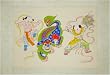 Vintage Oriental Watercolor Painting on Silk - Two Chinese Boys Playing and Lion Dancing with Fu Dog