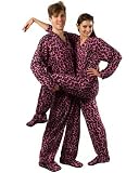 Pink Leopard Print Drop Seat Fleece Footed Pajamas for Teens