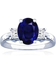 14K White Gold Oval Cut Blue Sapphire Three Stone Ring