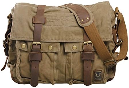 WenVen Unisex Vintage Canvas Outdoor Shoulder Bag Military Green 12.6"L*4.7"W*11"H