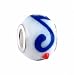 Pandora Style Charm Bead (Z330) Lampwork Style Glass (14mm x 10mm) (fits Troll too) ~ White with Blue Swirl and Red Dots