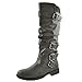 Generation Y Women's Knee High Boots Strappy Ruched Faux Leather Adjustable Buckles Knitted Calf