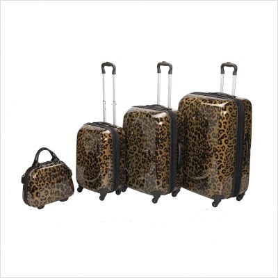 Shiny Metallic 4 Piece Luggage Set in Gold Leopard