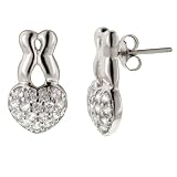 Sterling Silver Cubic Zirconia Pave Heart-Shaped Earrings
