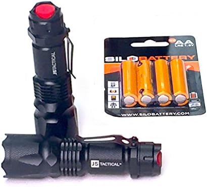 J5 Tactical Silo 2-Pack: 2 Black J5-V1PRO Flashlights with Silo Batteries (4xAA)