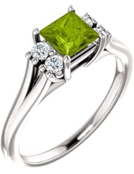 18K White Gold 5.00x5.00mm Princess Cut Peridot and Diamond Ring -- LIFETIME WARRANTY