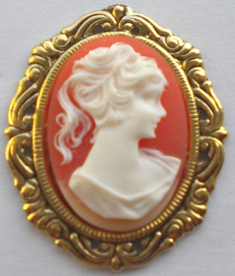 Cameo Pin-Lady Cameo,Carnelian in Gold Finish