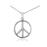 Lovely Diamond Peace Sign Pendant in White Gold