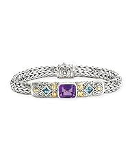 Enchanta Collection Sterling Silver & 18K Amethyst and Blue Topaz Bracelet